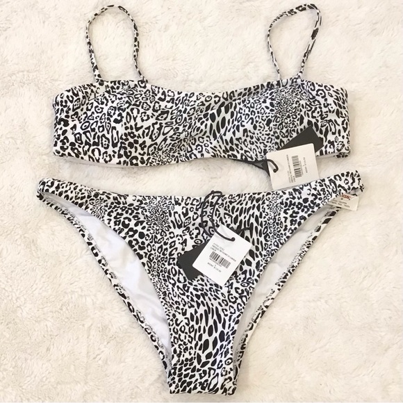 Kendall & Kylie NWT Bikini Animal Print Bandeau All-Time High Waist Swimsuit Lg - Picture 1 of 10